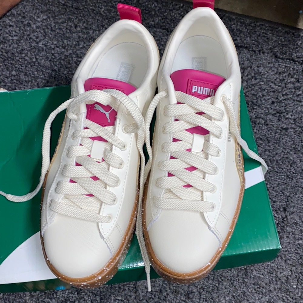 Puma size 8 bone color with all the pink trimming